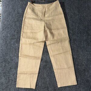 Merona Womens 16W Linen Tan Flat Front Zip Fly Tapered Leg Lined